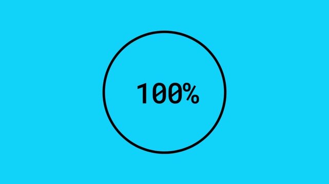 Progress Ring Animation 0 to 100 Percent on Blue Background &ndash; Circular Loading Indicator UI Motion Graphics