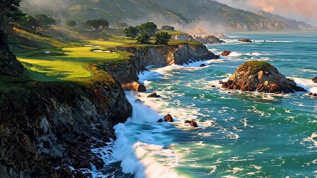 Coastal golf course with cliffs and ocean