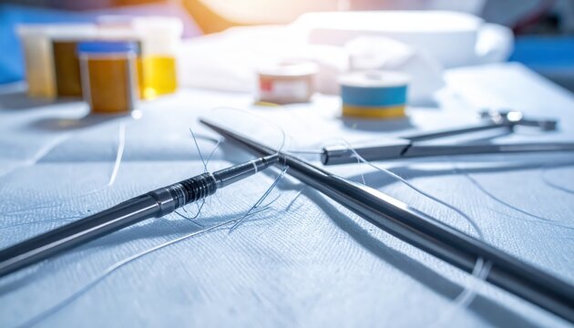 Close-up of Surgical Sutures and Medical Needles, Meticulous Craftsmanship