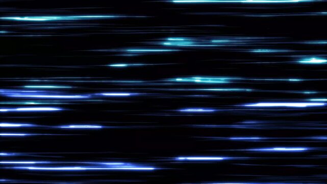 Right to left speed lines moving, anime manga speed line motion background with moving blue horizontal light lines on black screen, high speed comic book effect, seamless looping 4K animation