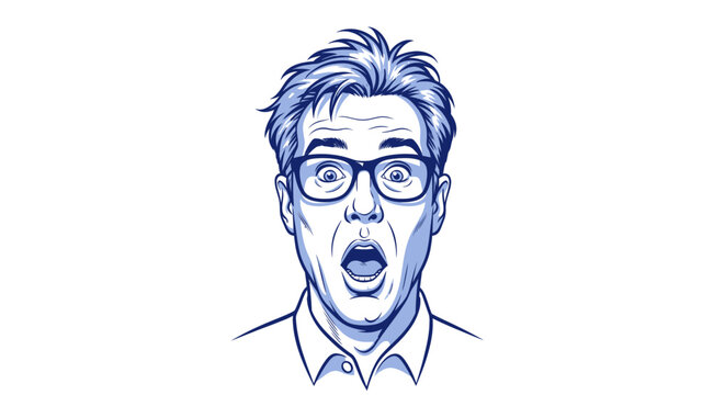Shocked man with glasses expressing extreme surprise