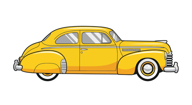 Classic yellow vintage car profile from the side