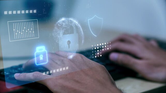 Concept of cyber security, Information security and encryption, Biometric identification and access to business data network and secure personal information.