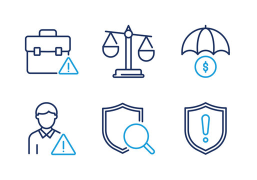 Risk Management and Legal thin line icon set. Minimal web icons