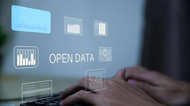 The concept of open data for public information and government transparency. A dashboard for accessing and sharing free open data for collaboration.