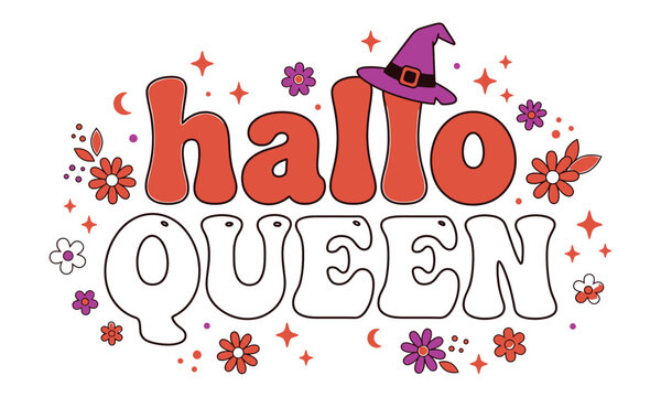 Halloween vector illustration hallo queen greeting with witch hat and floral elements