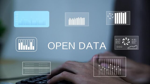 The concept of open data for public information and government transparency. A dashboard for accessing and sharing free open data for collaboration.