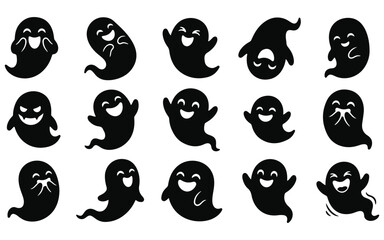 Fototapeta premium Cute halloween vector ghosts collection spooky silhouettes for festive designs and holiday graphics