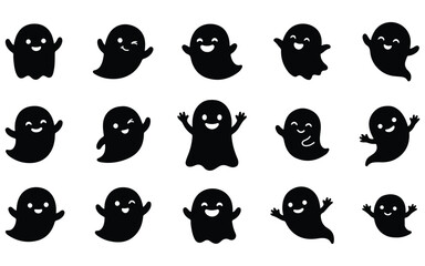 Fototapeta premium Cute halloween vector ghost characters set spooky friendly isolated graphics