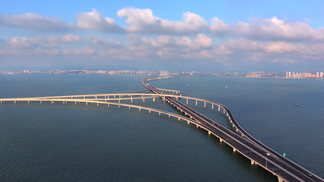 Aerial view of a magnificent cross-sea bridge in China