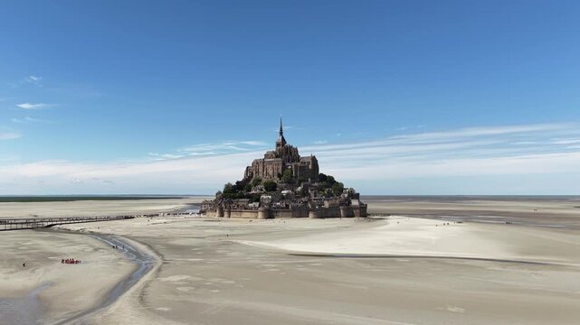 Saint-Michel abbey UNESCO World Heritage medieval commune in Normandy France, reflux tide