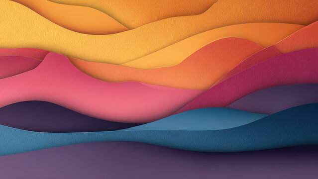 A vibrant abstract composition of textured, undulating paper layers in a spectrum of warm to cool colors, designed for visual appeal.