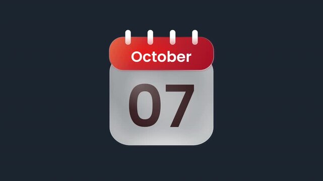 October 07 7th Calendar Date Animation Icon Display ProRes Alpha Channel 4K 60fps Clean Digital Planning And Reminder Motion Asset