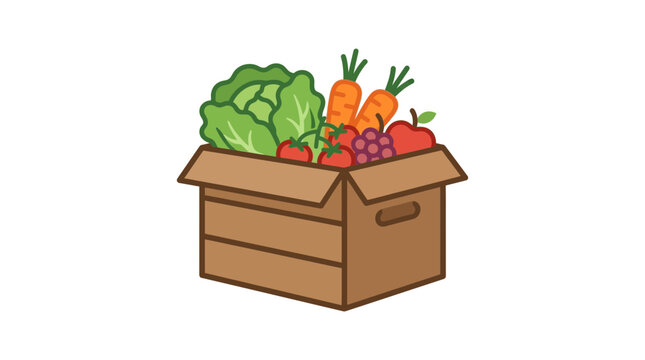 Fresh Produce Box: Assorted Vegetables and Fruits in Cardboard Container