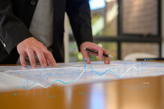 Document data system Report HR technology Concept Businessman Manager checking white documents reports papers of files icon in modern office