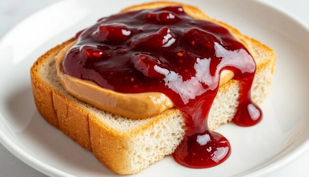 Homemade peanut butter and jelly toast on a plate for recipe blogs, food menus and breakfast advertising
