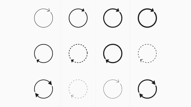 Set of simple circular arrow icons showing different styles and directions . Vector. Illustration.