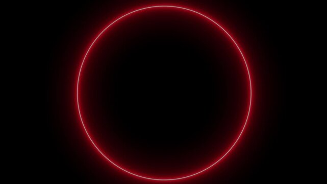 Glowing Red Neon Circle Abstract Background Loop,Looping animation Glowing neon circle flickering animated on black background.