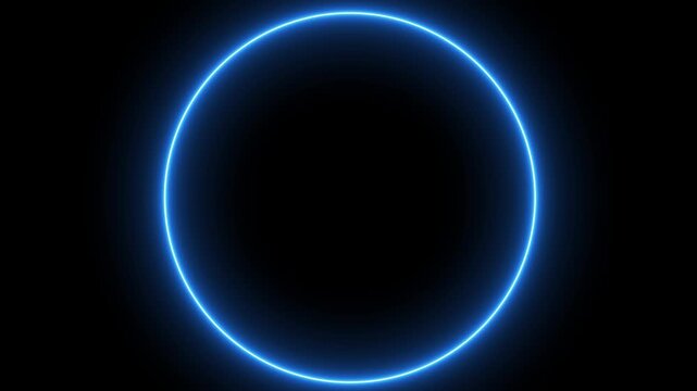 Glowing Blue Ring Pulse Animation on Black Background Motion Loop,Looping animation Glowing neon circle flickering animated on black background.