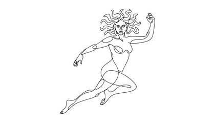 Fototapeta premium One continuous line illustration of an Medusa , isolated on white background.