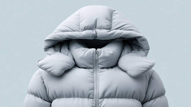 Close Up Winter Outerwear Concept Featuring Oversized Hood and Quilted Insulated Coat