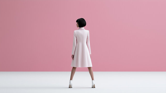 Elegant Female Figure Wearing Simple White Dress with Large Pastel Copy Space