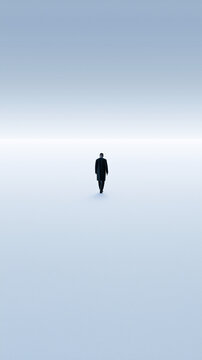 Minimal Mental Wellness Concept Showing Person Alone in Calm Blue Environment
