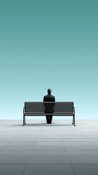 Quiet Solitude Illustration with Back View Human Figure, Open Copy Space and Flying Bird