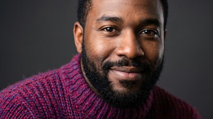 Fototapeta premium Portrait of a smiling man of African descent in a knit sweater