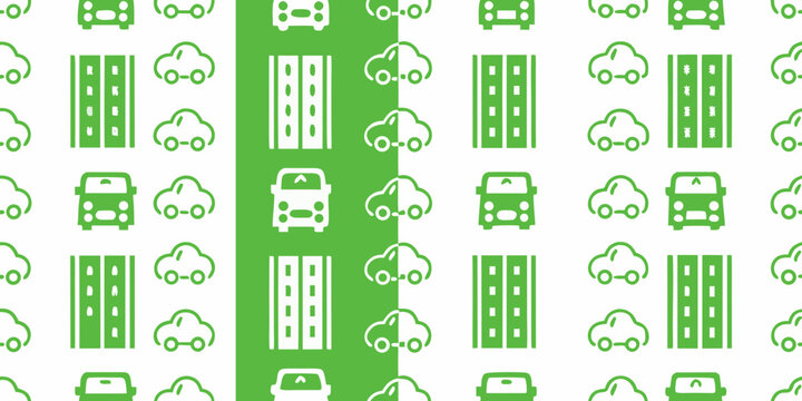 Road And Vehicle Icons Flat Green And White Design