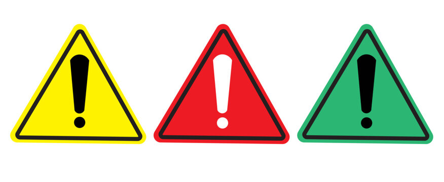 Red warning triangle sign with exclamation mark alert icon vector