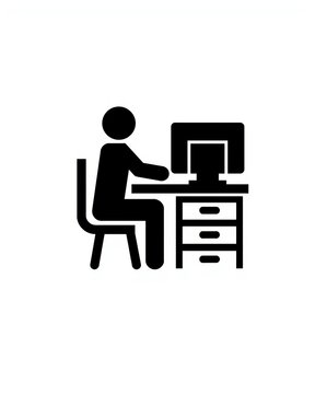 Person sitting at a desk working on a computer icon