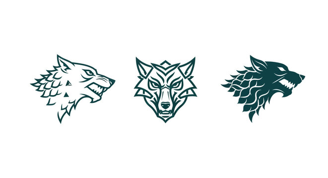 Three distinct wolf head silhouettes in black.