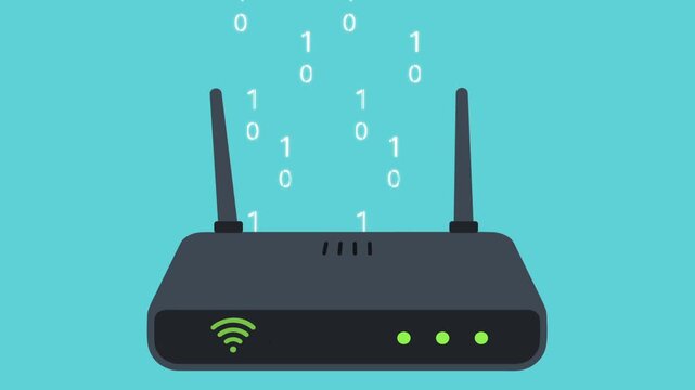 modem device with binary code flow. Data exchange on internet