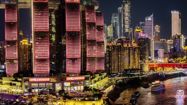 Chongqing cyberpunk city skyline illuminated at night