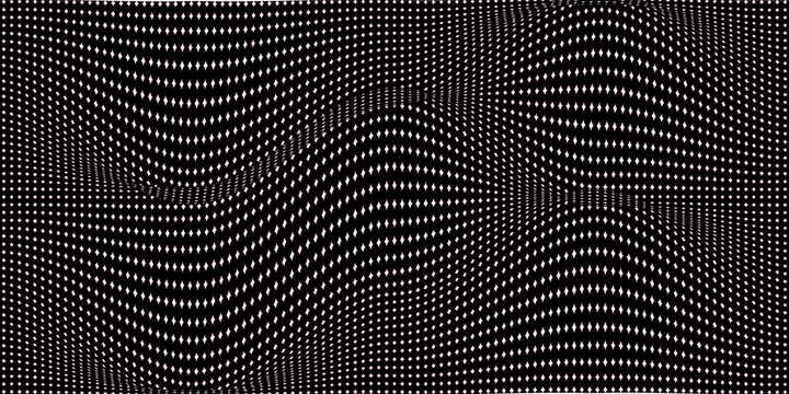 Dome-shaped protrusion part seine by stretching mesh for the illusion three-dimensional deformation of the surface. Screen media video trippy. Mesh LCD display. Scale size different hole space