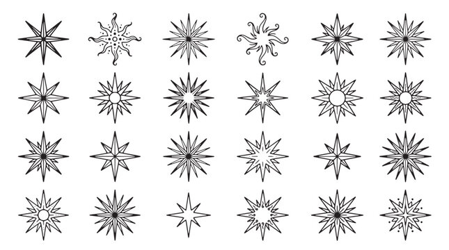 25 Metallic Snowflake Icons, Frosty Winter Elements, Gray Shiny Ornaments, Vector Snowflakes
