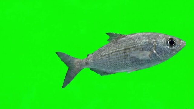 Fish Video of one Saddled seabream are swimming on the green screen background