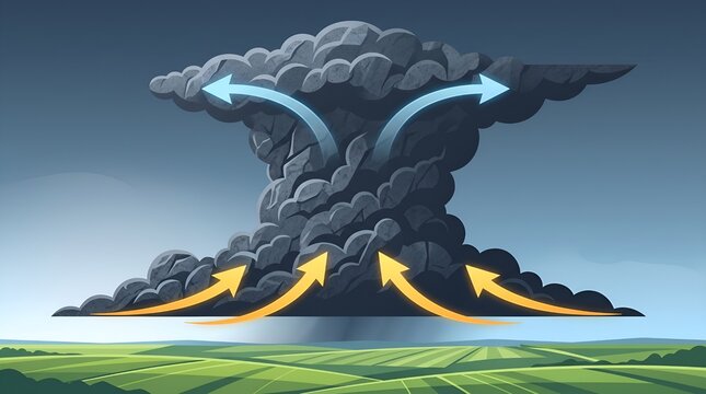 Illustration of a cumulonimbus storm cloud formation showing updrafts and anvil top.