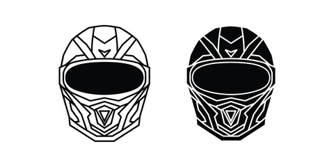 Motorcycle Helmet Icons Set in Minimalist Line Art and Solid Black Styles © Freelancer Orchi