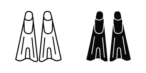 Set of swim fins icons in outline and solid black style for snorkeling and scuba diving equipment © Freelancer Orchi