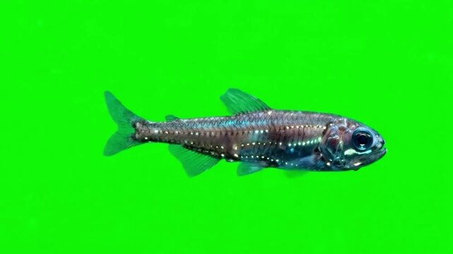 Fish Video of one Lanternfish are swimming on the green screen background