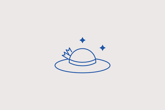 Wide brim straw summer hat with ribbon line icon for fashion boutique. Elegant vector illustration for travel agency, beach resort, apparel store.