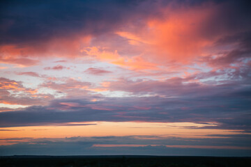 Fototapeta premium Incredible sunset paints the sky with shades of pink and orange over open fields at dusk creates a stunning canvas.