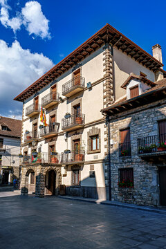 Beautiful village Hecho in the pyrenees mountains Huesca Spain Europe