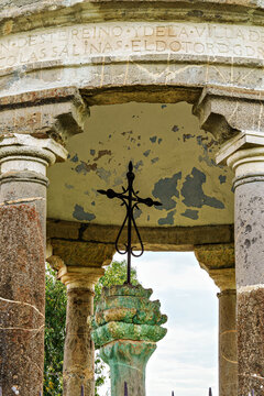 Walking to the covered cross, cruz cubierta in Ainsa, Huesca, Spain