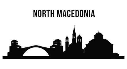 Obraz premium North Macedonia cityscape features ancient bridge and church steeple