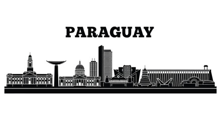 Obraz premium A strict illustration of a Paraguayan cityscape skyline with buildings.
