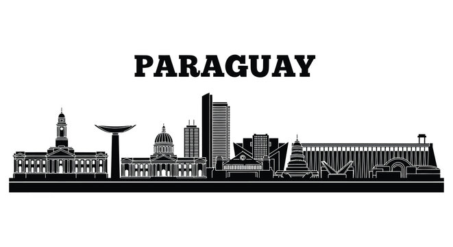 A strict illustration of a Paraguayan cityscape skyline with buildings.