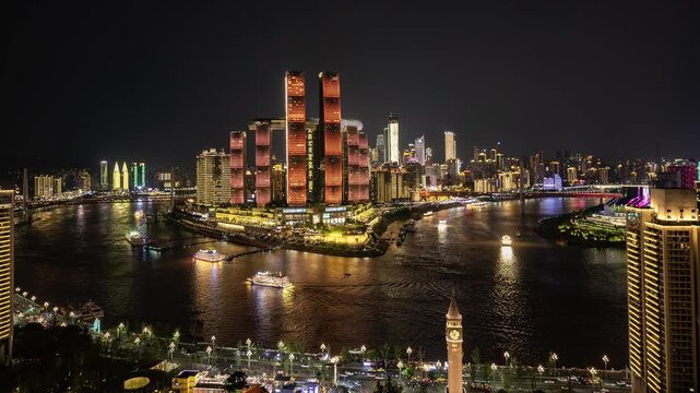 Chongqing cyberpunk city skyline illuminated at night